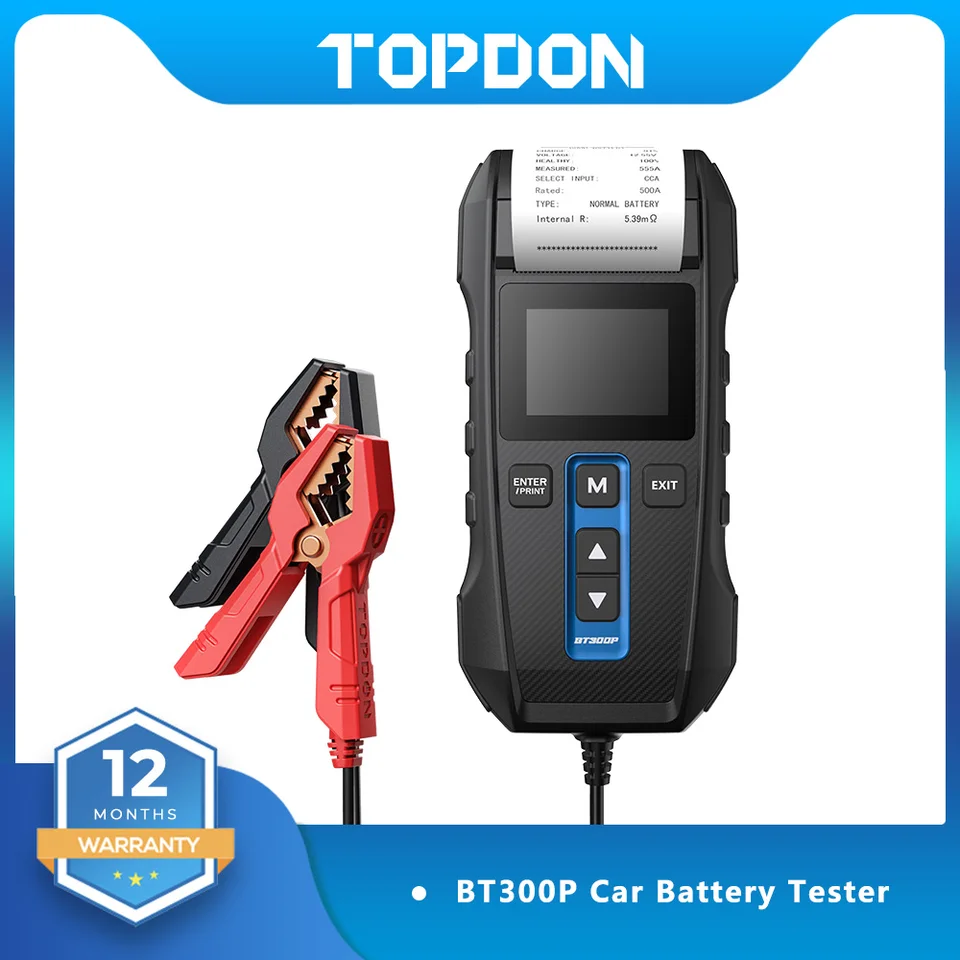 TOPDON BT300P TESTER AUTOMÁRNE TESTER s tlačou 12 V tester batérií s batériou s testom načítania batérie pre automatické nabíjačku motocykla