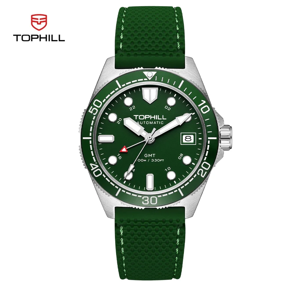 Tophill Green Dive Watch NH35 GMT Svetlá hodinky 20 Bar nepremokavé automatické hodinky zafír Crystal Red Hand hodinky