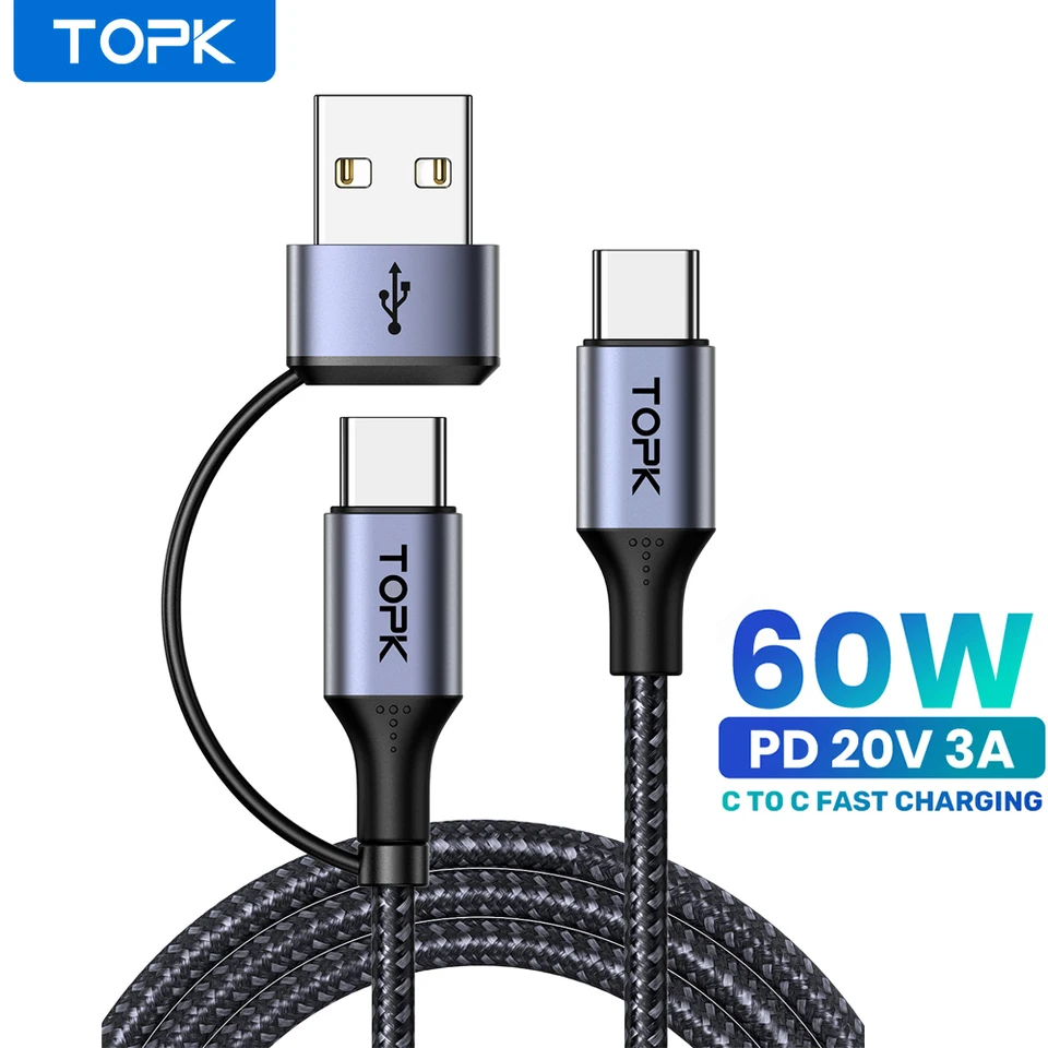 Topk 60W PD Rýchle nabíjačka kábla USB C na USB Typ C Kábel pre MacBook Pro USB C PD Kábel Rýchle nabíjanie pre Samsung Xiaomii