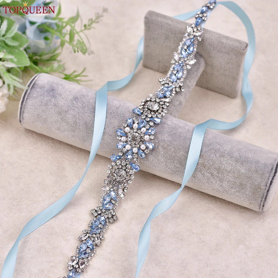 Topqueen Fashion Diamond Svadobný pás Svetlo modrý kamienok Svadobné doplnky