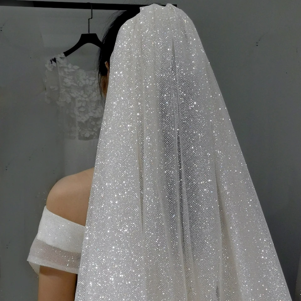 Topqueen V90 Shiny Veil Champagne Color Svadobný závoj viacvrstvový závoj krátke svadobné závojy na svadbu pre nevestu Leskiny Veil 2024