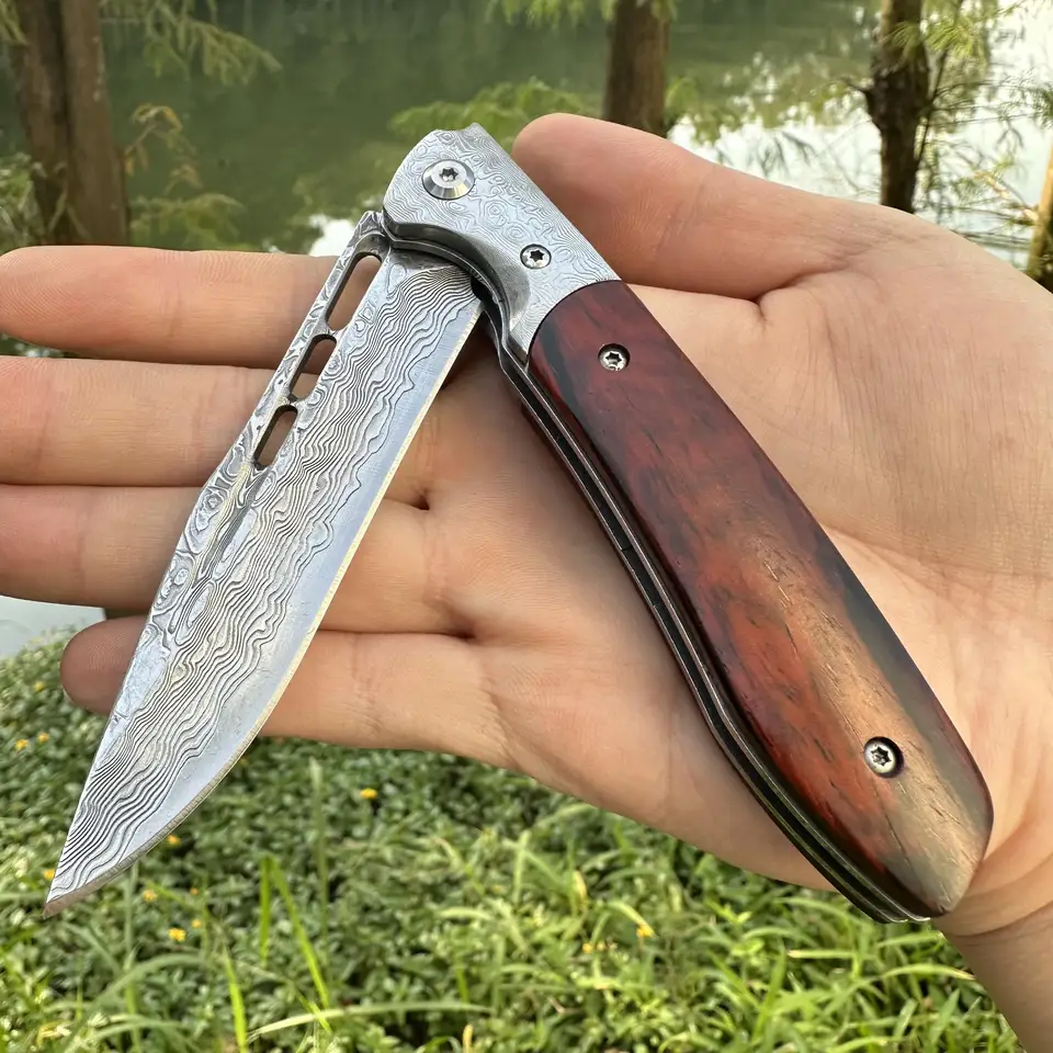 Topwell Artsian Handemade vrecko skladací nôž Damascus Steel Blade VG10 & Rosewood Ruck Collection Men Darček EDC Outdoor