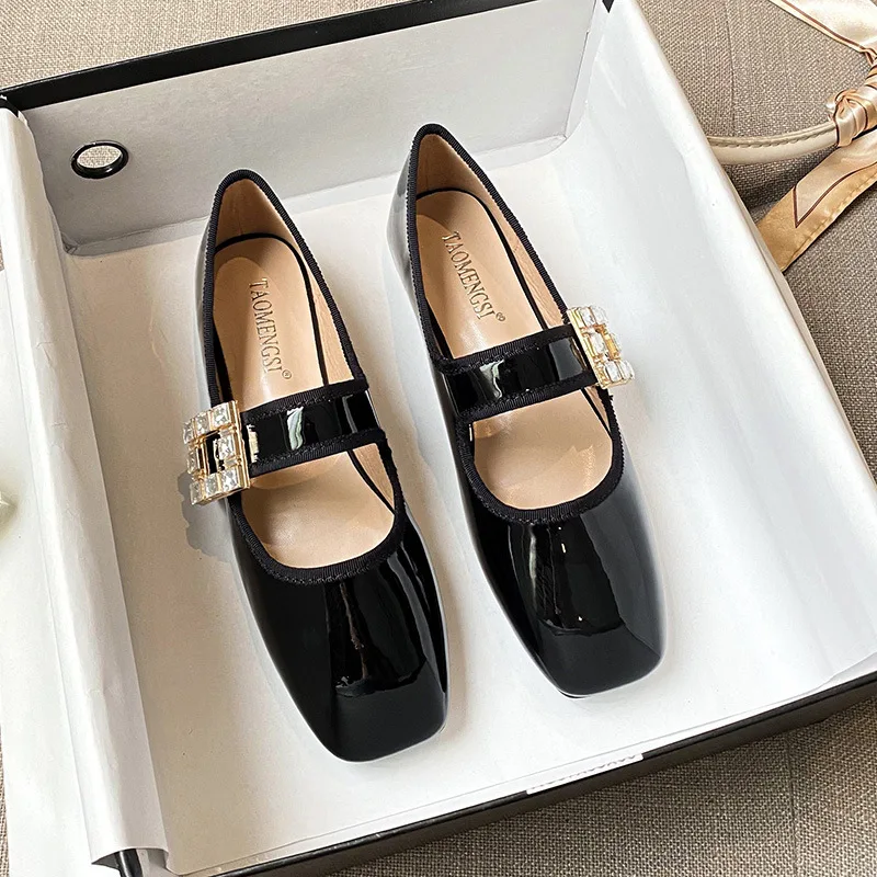 Topánky pre ženy jeseň nový štýl štvorcový hlava kamienok Square Square Buckle ploché dno Mary Jane Single Shoes Women Zapatos de Mujer
