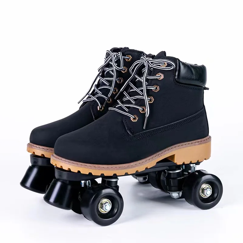 Topánky s dvojitým radom korčule, teplé kožené topánky, posuvné štvorkolky, tenisky na skateboard, 4 kolesá, jar a jeseň