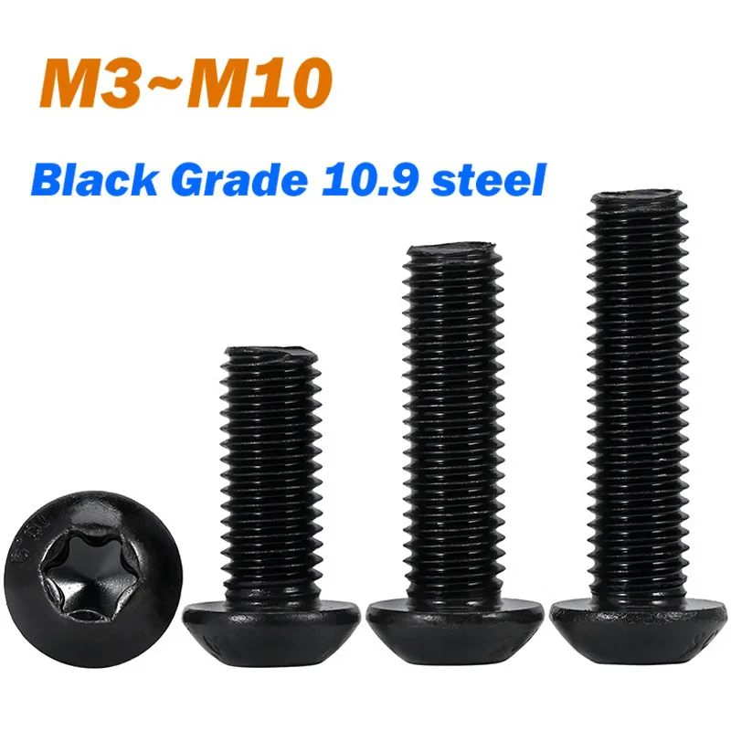 Torx gombíková hlava skrutka čierna stupeň 10.9 oceľ M3 M4 M5 m8 M8 M10 šesť-lob-lobe Torx panvicu s okrúhlym skrutkou hlavy GB2672