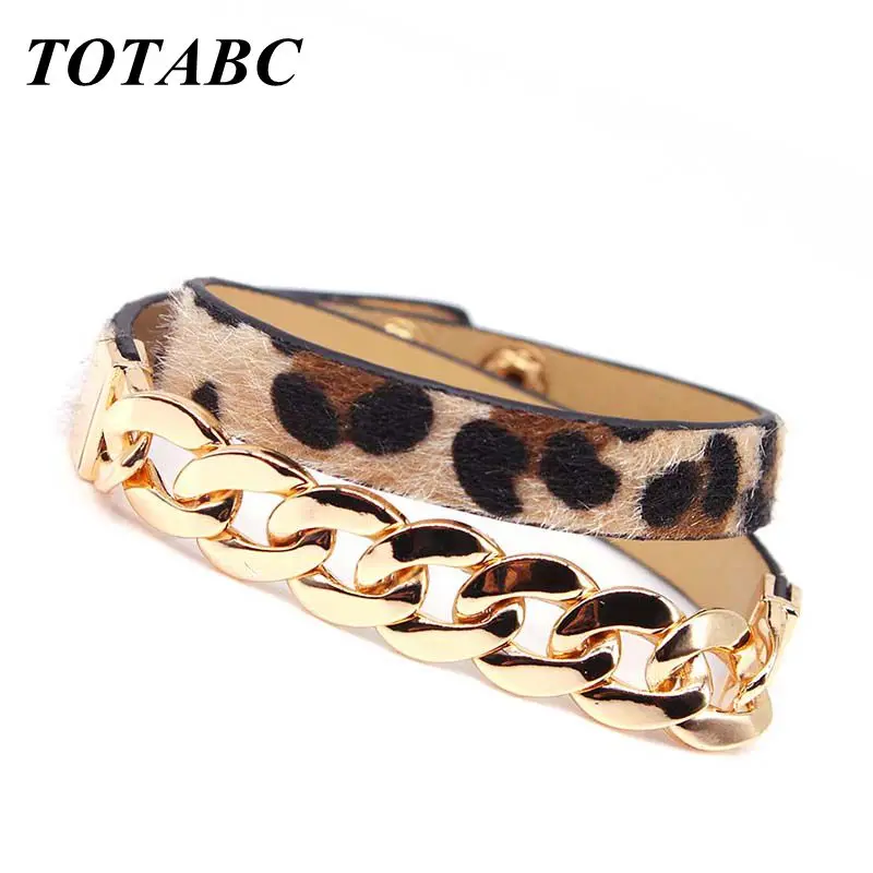 TOTABC Fashion Retro Leopard Tlač dvojitého priestorového koženého náramkov pre ženy unisex náramky pulseiras šperky