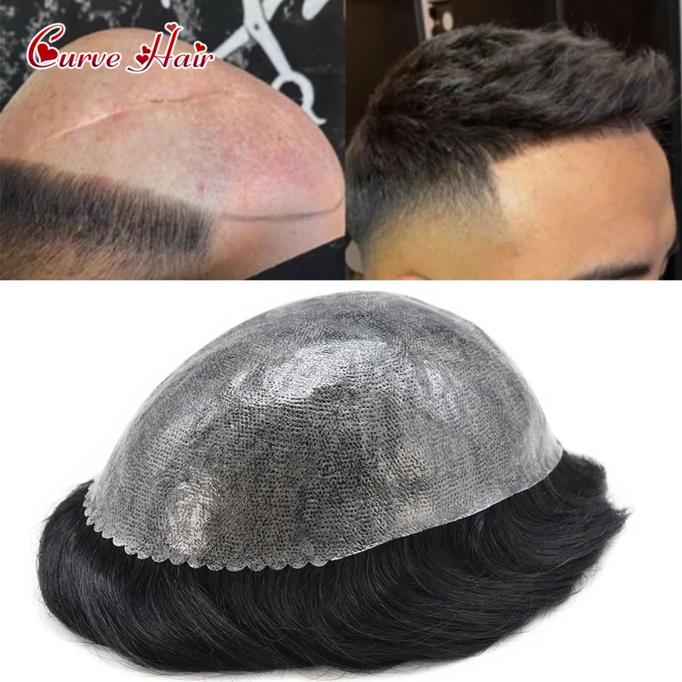 Toupee pre mužov ľudské vlasy nahradené systémy kožné pánske pánske vlasové vlasové kapilárne protéza injekcia Pu Účesy