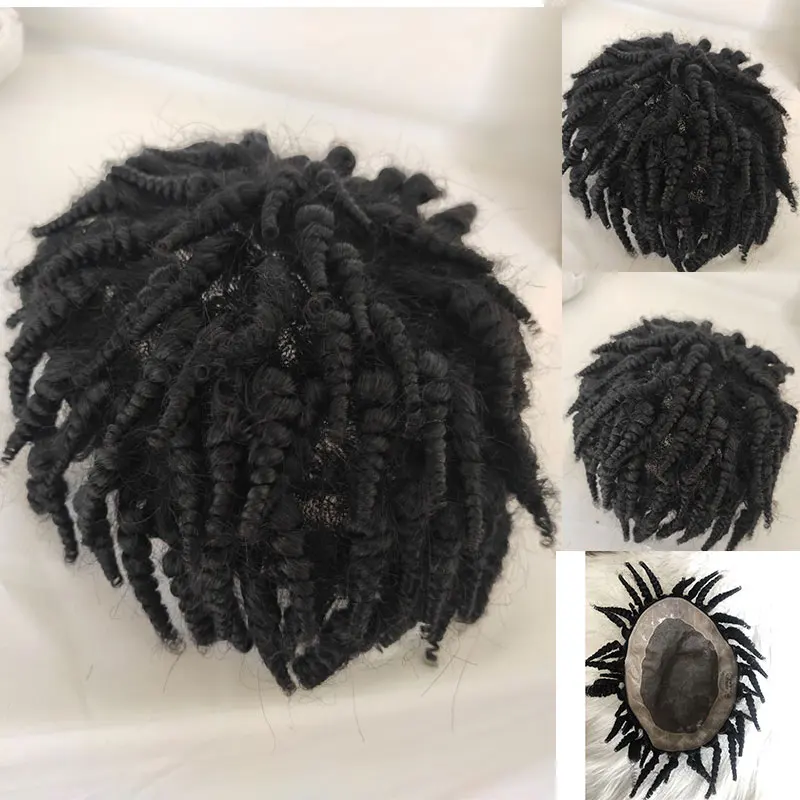 Toupee pre čiernych mužov Toupee Hair Afro Curly Toupee 8x10 'PU a Mono Lace System 100% ľudské vlasy s 1B farbami Toupee Eaches