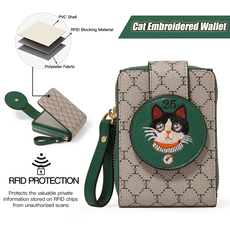 Toutou Kawaii Cartoon Cat Graphic peňaženka RFID blokovanie prednej vreckovej karty Coin Coin s zipsom