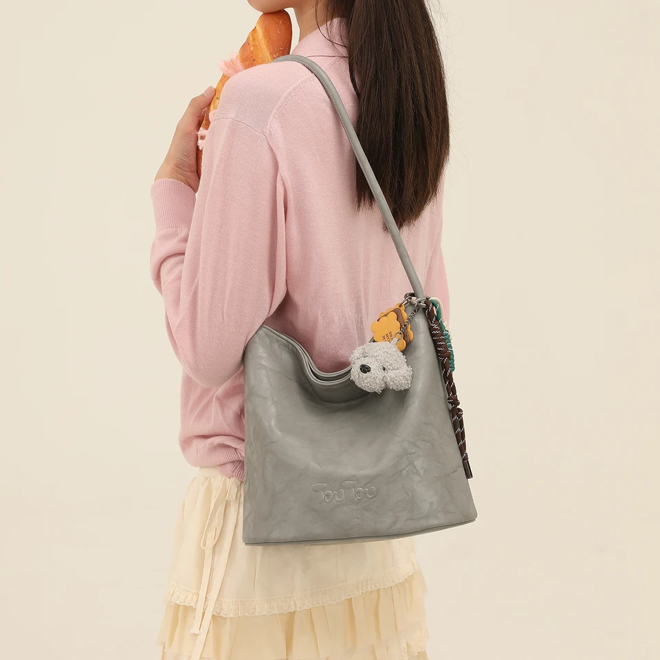Toutou Original Commuter Bucket Bag Autumn Imitation Plant Koža Koža Veľká kapacita s jedným ramenným taškou vianočný darček