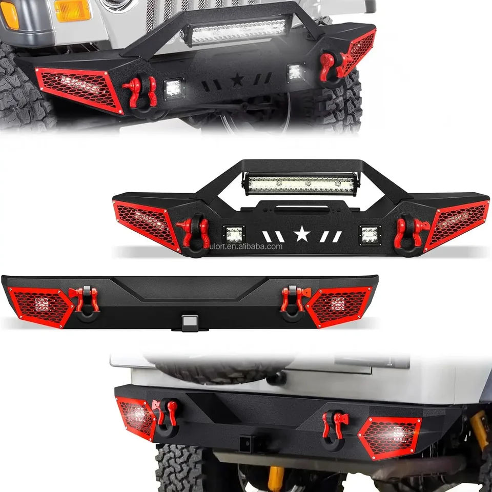 Továrenská cena OEM predný a zadný nárazník Fit 1987-2006 Jeep Wrangler YJ Tj LJ Bumpers Vstavaný navijakový doskový a závesný prijímač