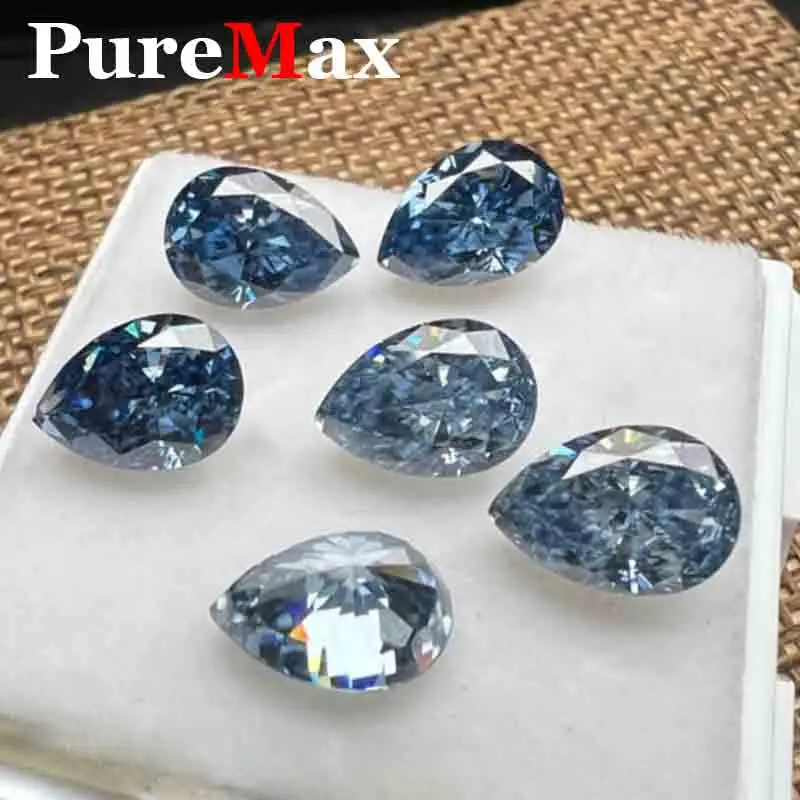 [Továreň] Premium Royal Blue 1-10Ct Hruška Moissanite Loose Stones Gemstone s gra ľadovým kvetinovým strihom Moissanit Diamond
