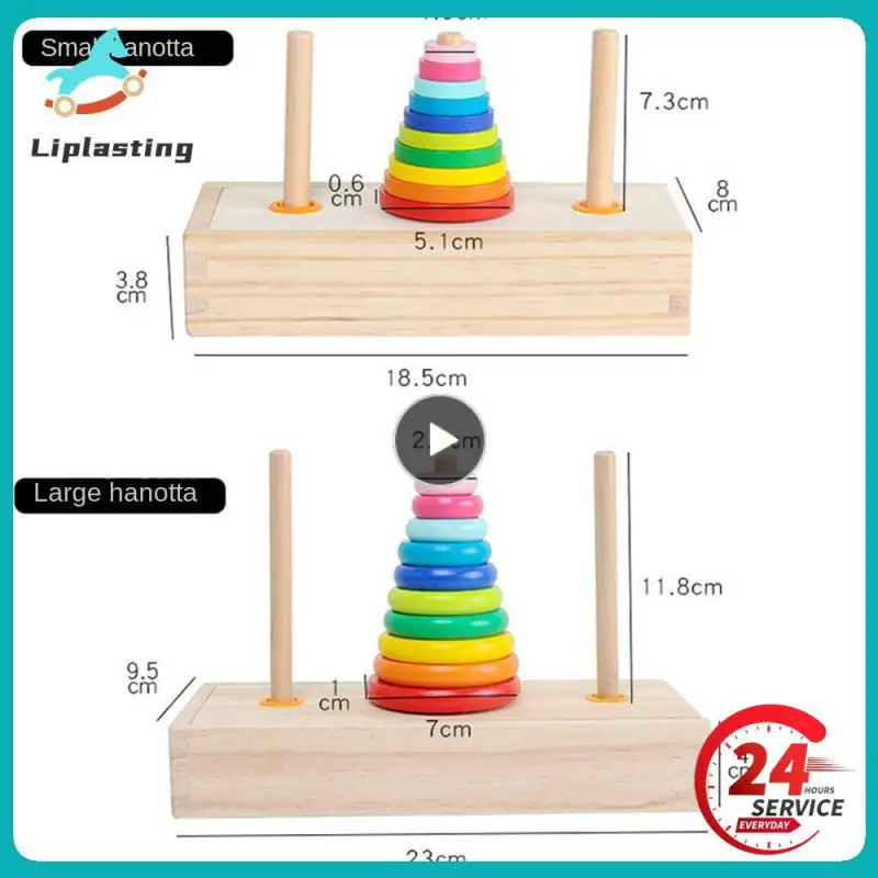 Tower of Hanoi Drevená puzzle 10 Rings Geometric Stacker Deti vývojová hračka, 10 farebných kusov