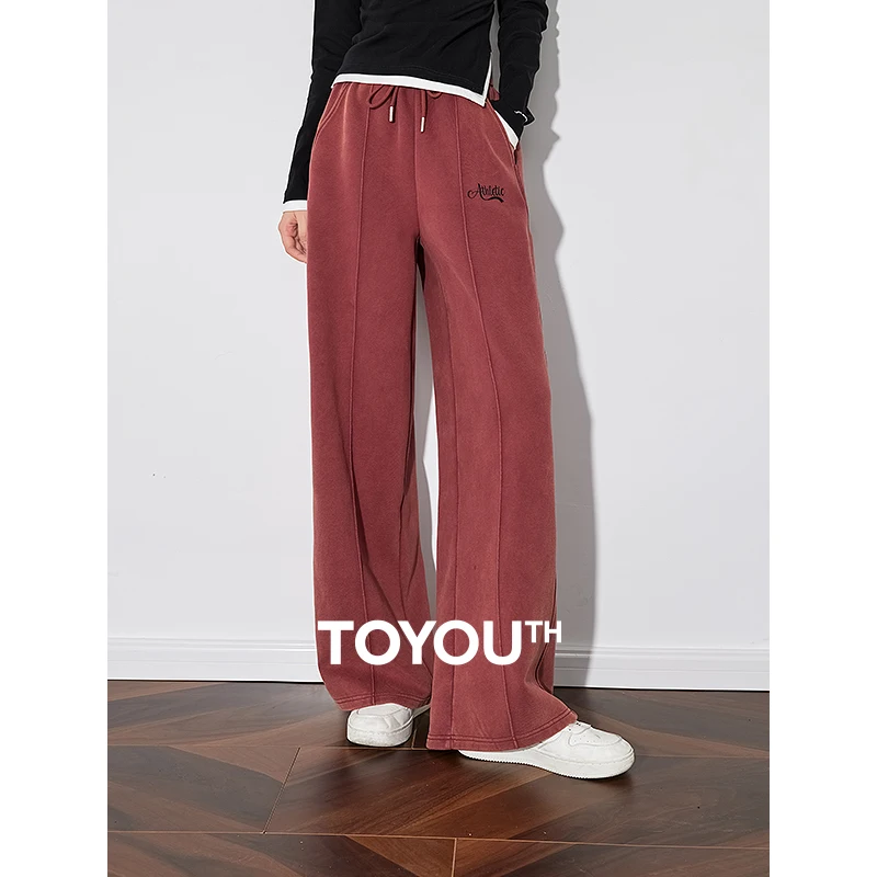 Toyouth Women Casual Pants 2024 Jeseň a zima Nový elastický pás Hustá hustá teplá rovná šírka lenivý štýl Športové nohavice
