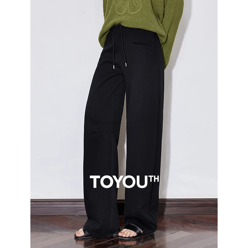 Toyouth Women Casual Pants 2025 jar nová šnúrka elastický pás skladaný široký nôh teplákov