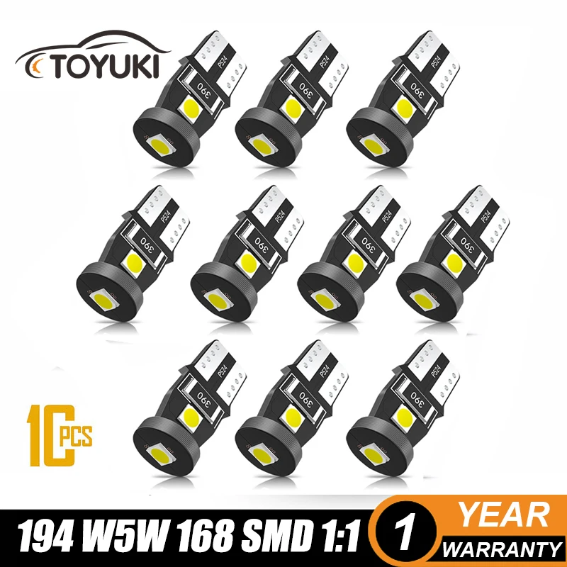 Toyuki 10x W5W T10 LED 3030 194 168 CANBUS Žiarovky pre klinovú lampu DOME ČÍTANIE ŠPINOVAKA SVETLO Vnútorné svetlá 6000K 12V