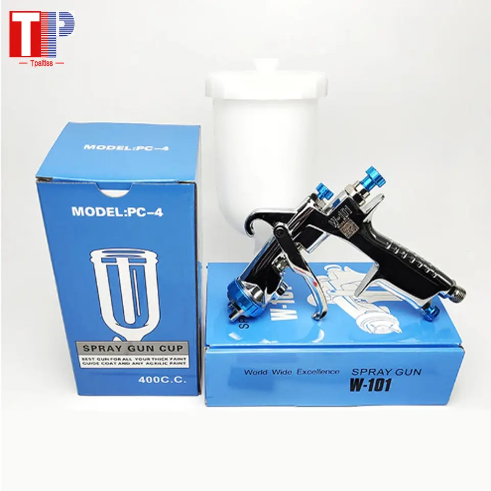 TPAITLSS HVLP W-101 gravitačný striekajúci pištoľ s plastovými šálkami 400 ccm a 0,8/1,0/1,2/1,5/1,8 mm sprejová tryska