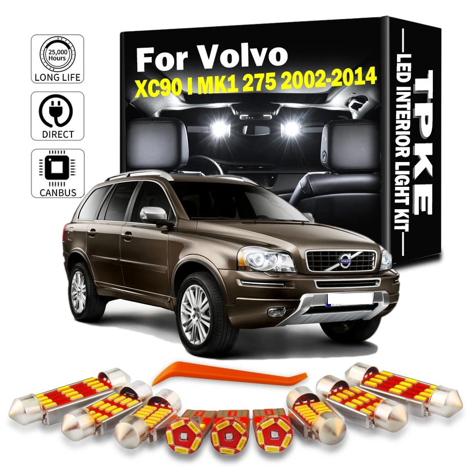 TPKE LED žiarovky interiérové ​​kupoly mapa nohy čítania kmeňu kmeň kmeňa pre Volvo XC90 I MK1 275 2002-11 2012 2013 2013 2014