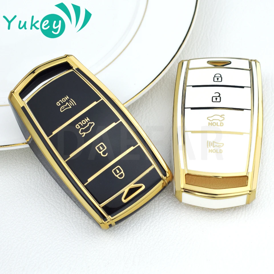 TPU Kľúčové puzdro Case FOB pre Hyundai Genesis G70 G80 G90 2017 2018 2019 2020 Kľúčový ochranca Zlatá línia Štýl