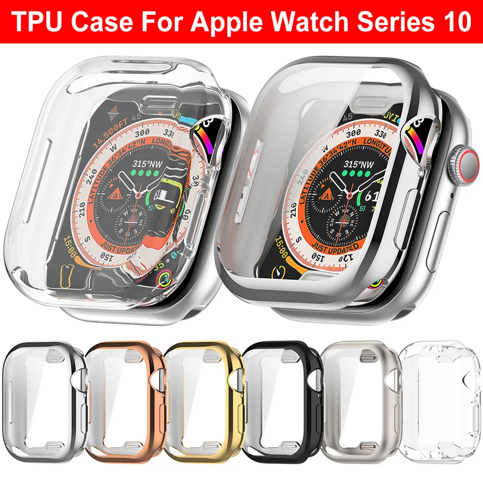 TPU puzdro proti protihodeniu Dustodolného chrániča obrazovky pre Apple Watch 10 42 mm 46 mm mäkké viacfarebné puzdro na nárazníku