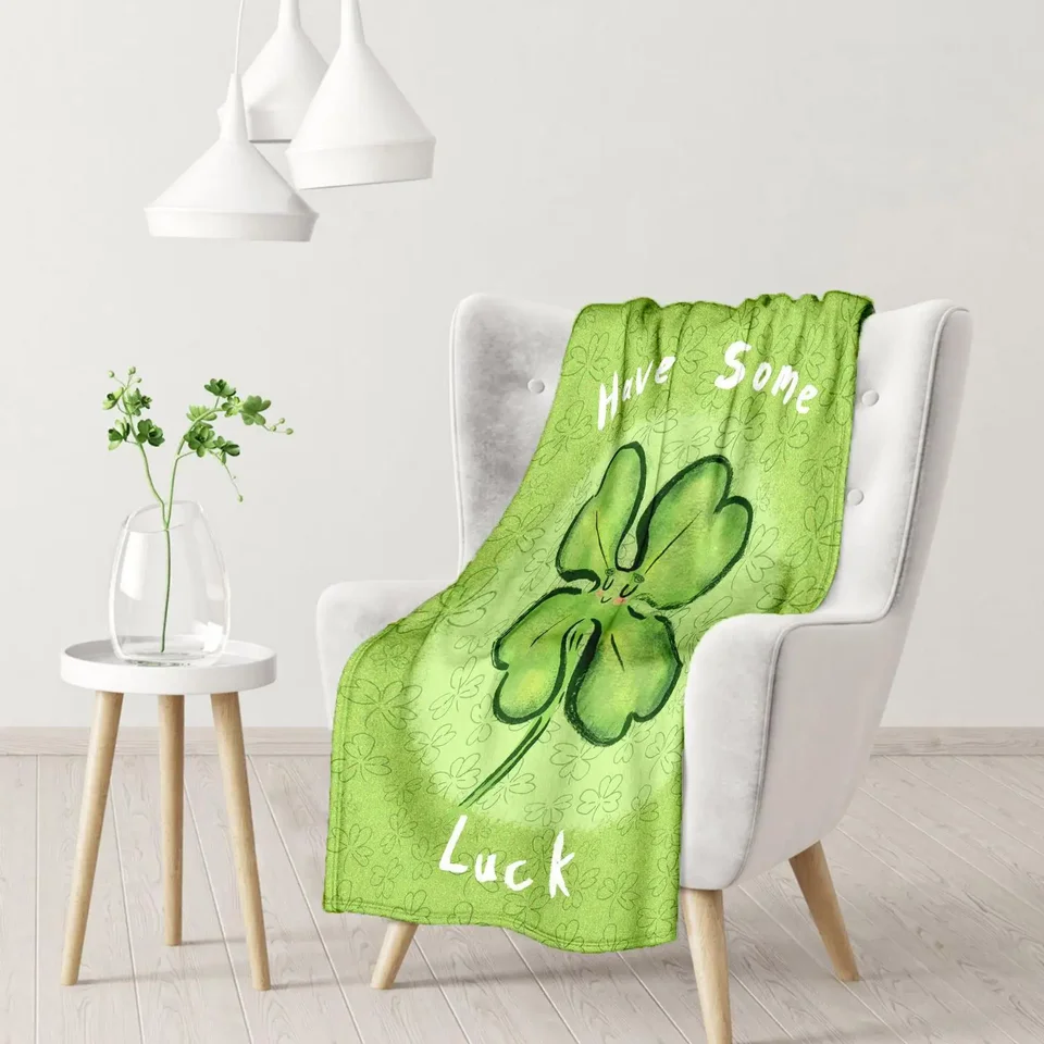 Tradičný štvorlístkový ďatelina hodí prikrývka Extra Soft Flanel Deka All-Season viacúčelová pletená tkanina prikrývka
