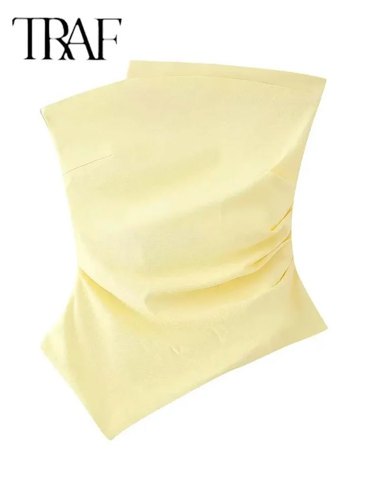 TRAF 2024 PROP TOP ŽENY Sexy mimo plecov bez rukávov Korzet Topy Dámske večierky letné vrcholy Ruched Slim Tank Tops