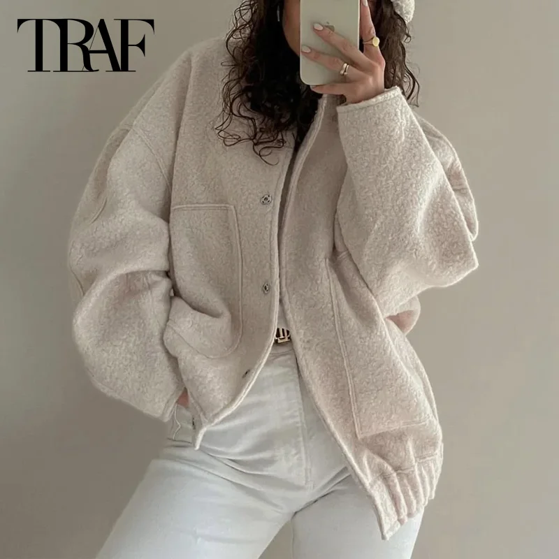 Traf elegantné dámske dámske dámske odevy 2024 Jarná jeseň s dlhým rukávom Bomber Varsity Coat Coat Ladies módny ležérny béžový čierny kabát
