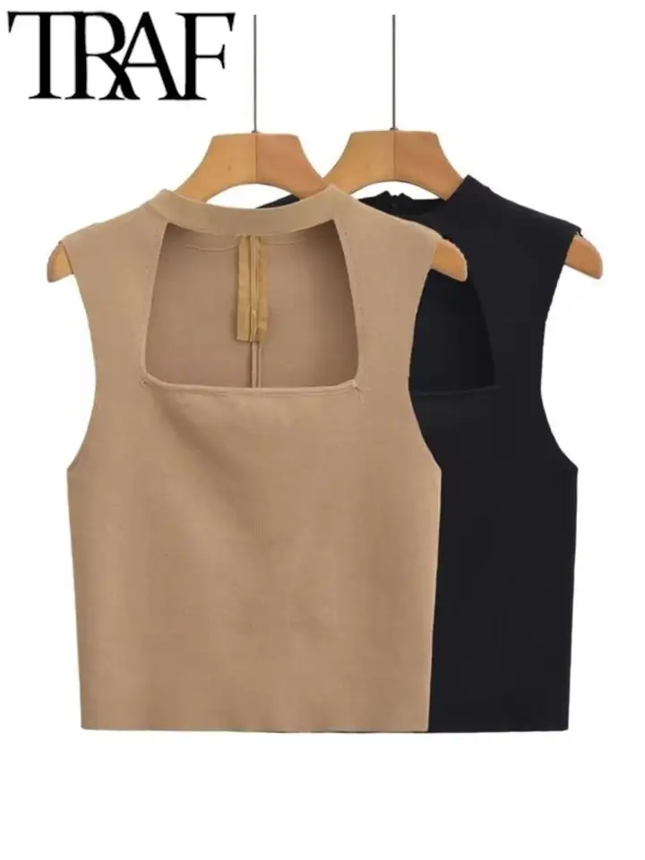Traf gal neformálne ženy bez rukávov vesta Sweár Sexy dutina out bez rukávov pletená samica pullover Top Crop Top Jumper 2023 y2k