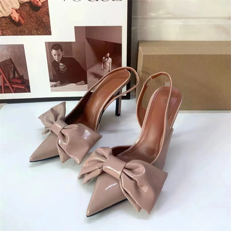 Traf Pink Bow kotle vysoké podpätky stilettos pre ženskú hlavu hlavy tenké päty pumpy pumps dámske patentové kožené sandálne topánky nové topánky