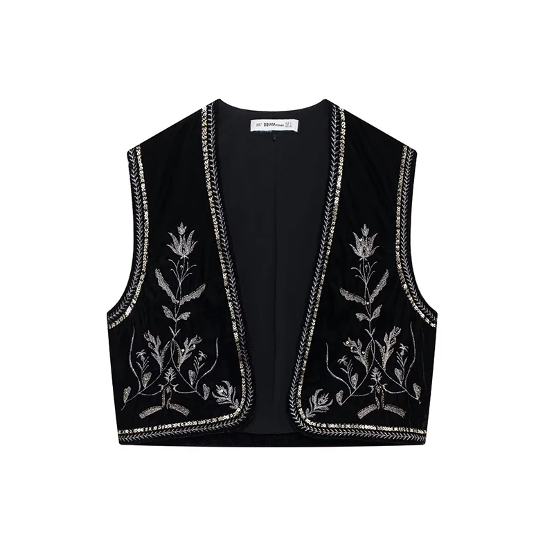 Traf vyšívané vesty pre ženy módne vintage rukávy bez rukávov krátka vesta Žena Vesta Chic Tops