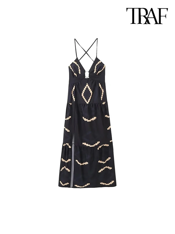 Traf Women Fashion Beach Style Geometrické tlačové šaty