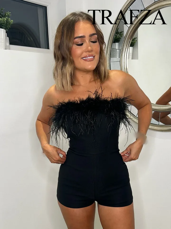 Trafza letné módne ženy vrcholy čierne bez rukávov bez rukávov bez rukávov dekorácie Feather Female High Street Slim Tanks Top