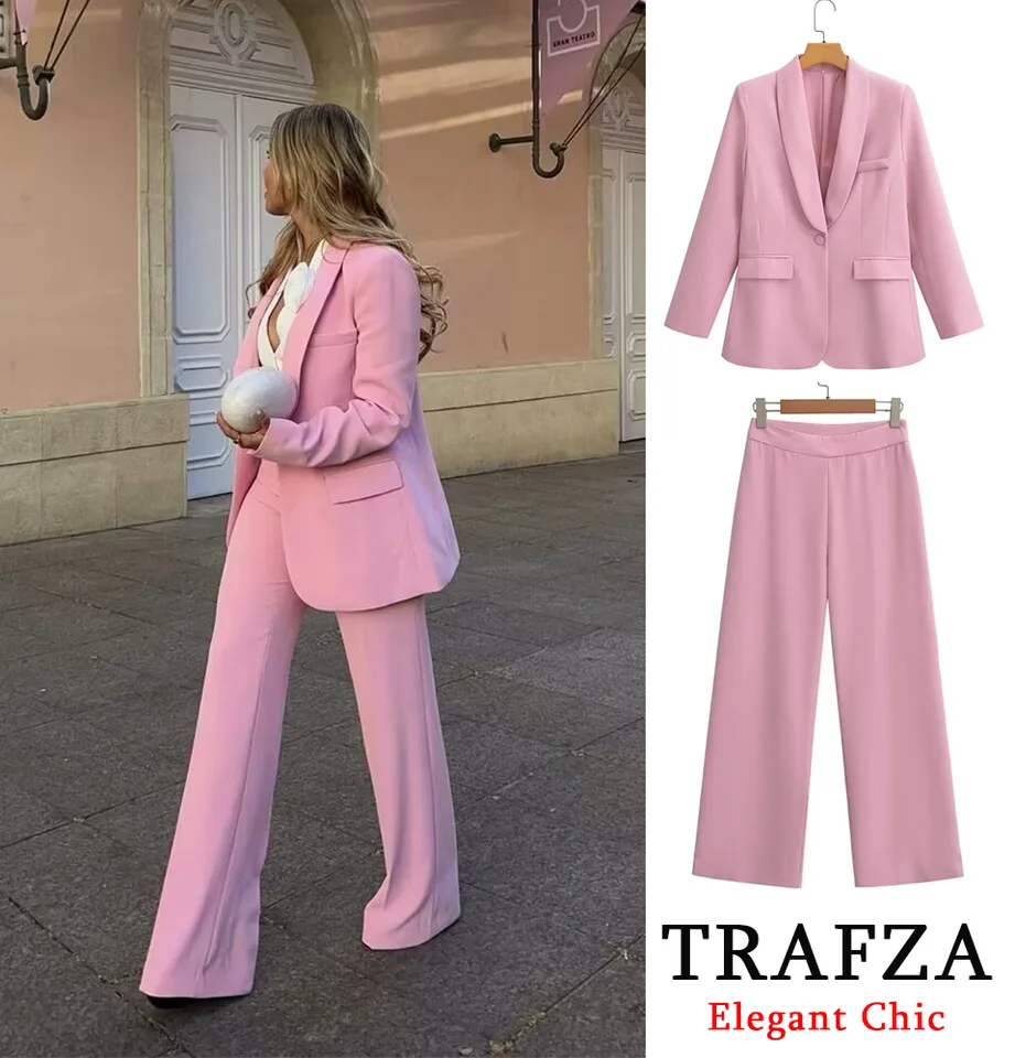 Trafza nový príchod elegantný ružový dámsky oblek štýlové nohavice a Single-Button Blazer Jar