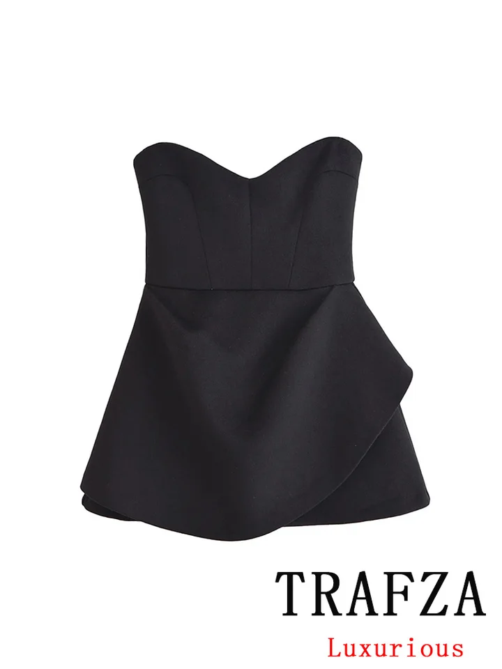 Trafza Vintage Casual Women, šaty čierne masívne bez rukávov bez rukávov Mini Vestidos móda 2025 jarné ženské večierky šaty