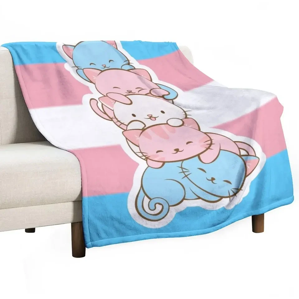 Transgender pýcha vlajka roztomilý kawaii mačky jemné LGBTQ transp pýcha Hádzajte prikrývky kempingových prikrývok
