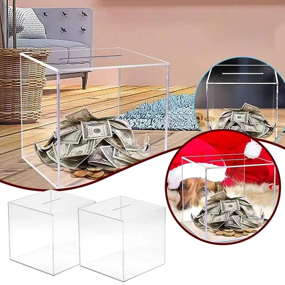Transparentná akrylová prasiatka banka 12/15/18 cm Veľká veľkosť môže ušetriť kocku nemôže ušetriť, ušetri