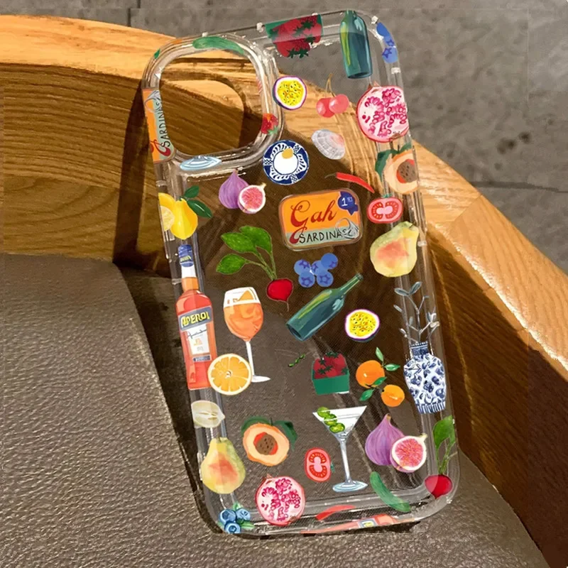 Transparentná ovocná šťava kvetinové puzdro pre iPhone 16 14 11 12 13 15 Pro Max 7 8 Plus x xs xr xr