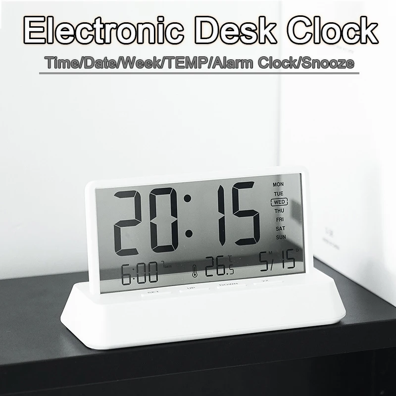 Transparentné/netransparentné digitálne budíky Teplota Tempat Dátum Dátum zobrazenia Office Domáce dekorácie Desktop Clock 12/24h Table Clock