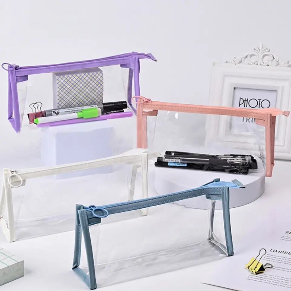 Transparentné puzdro na trojuholníkové ceruzky s veľkou kapacitnou kapacitnou kapacitou Storage Bag PVC Student Cencil Bag School Supplies