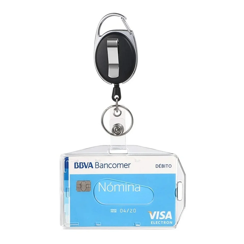 Transparentné tvrdé plastové vertikálne ID Pracovná karta rukávy so zatiahnuteľným kľúča prsteň anti stratená sestra Držiteľ držiaka na bradavku