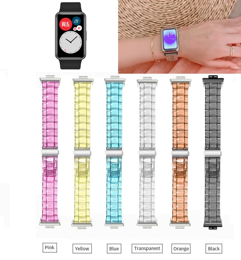 Transparentné živicové hodinky Strap Band pre Huawei Watch Fit Smart Watch Wrist Band pre Huawei Watch Fit Strap Correa