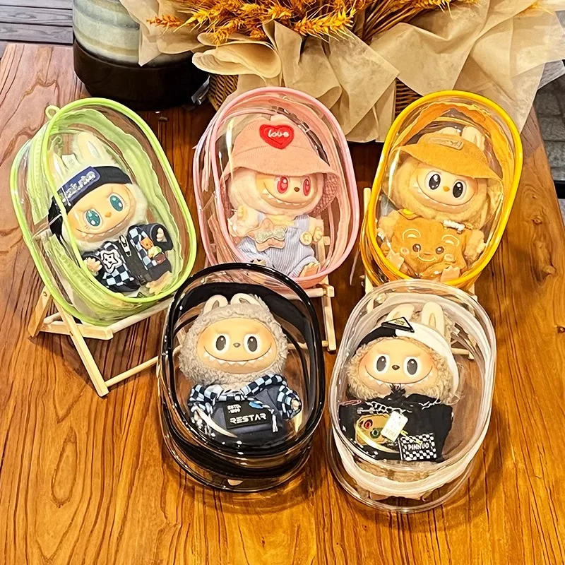 Transparentný chránič Case Square Organer Box pre 17 cm Plush Dolls LaBubu Outdoor Display Bag s príslušenstvom pre bábiky Keychain
