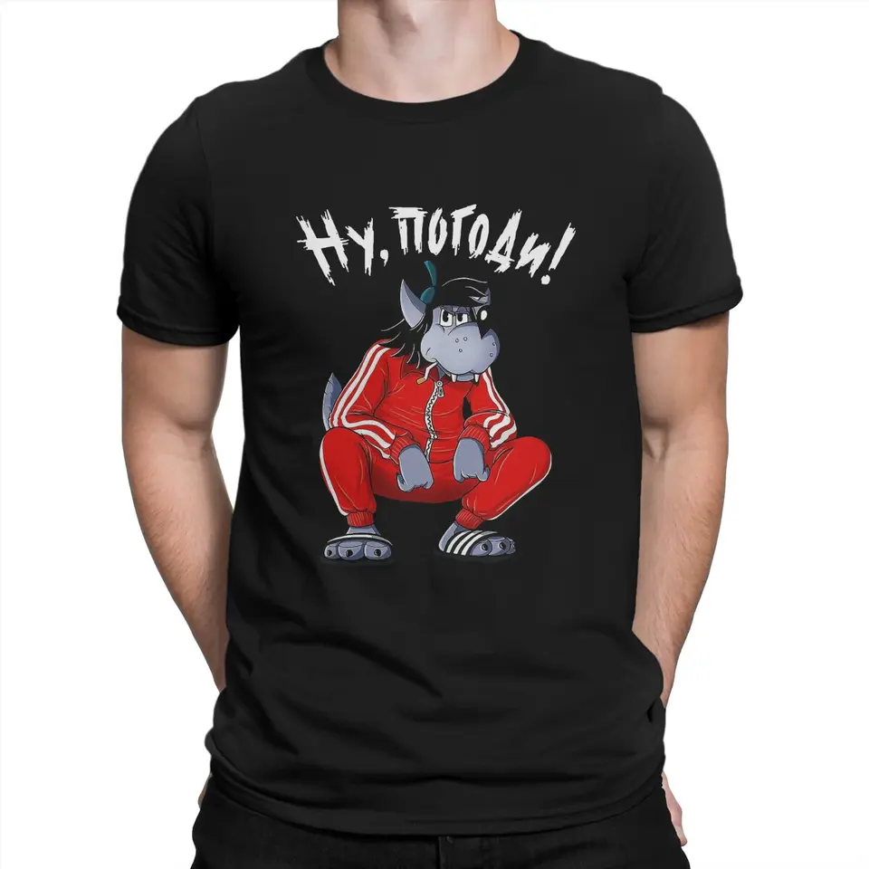 Traťový drep vlk biele tričko muži bavlnené tričko Crewneck nu pogodi dobre, počkajte vlk Hare Cartoon Tee tričko