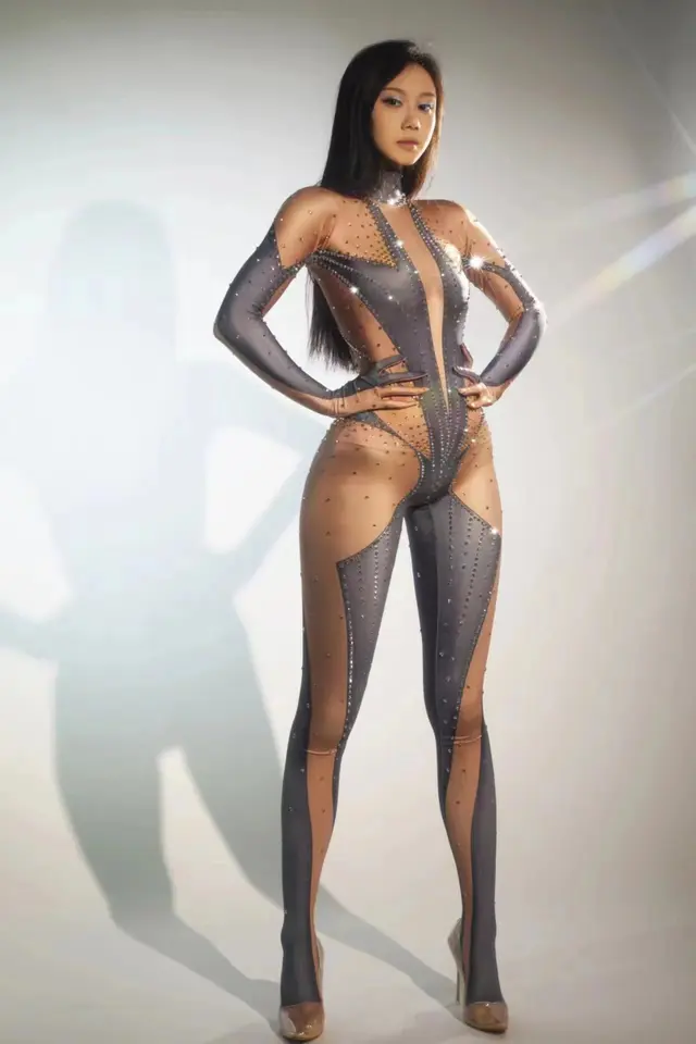 Trblietavý kamienok Kombinéza pre ženy pre ženy sexystretch Dance Bodysuit Party Singer Singer Singer Wear -Birthday Drag Iueen kostýmy Posui 7G