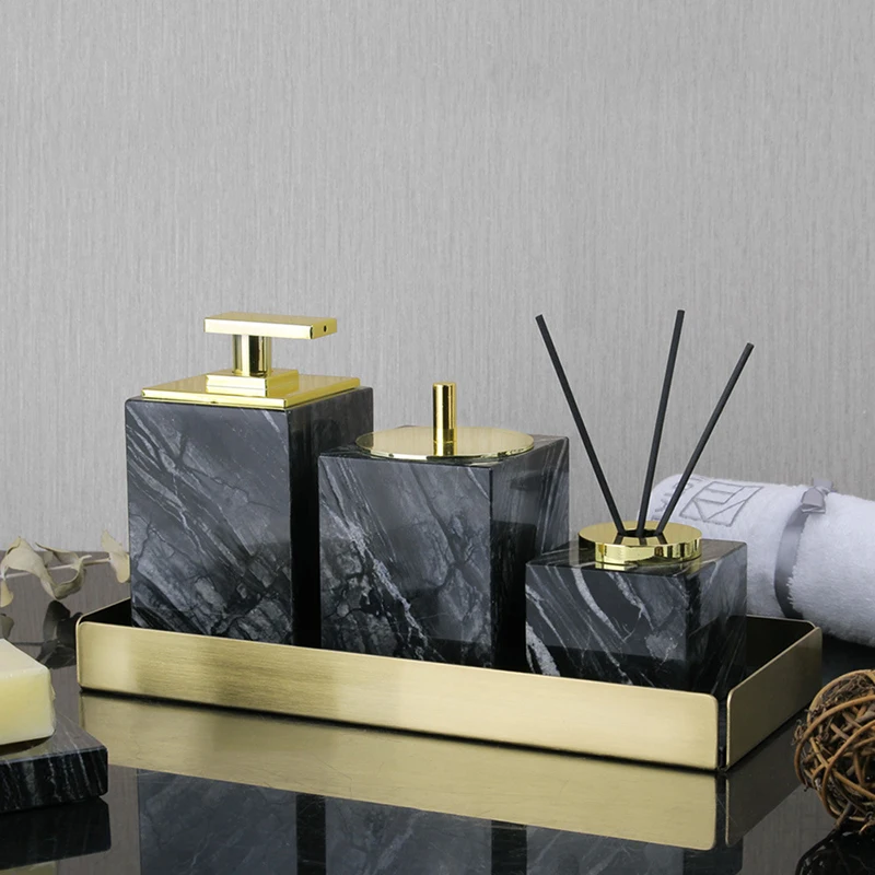 Tree čierny prírodný mramorový súprava pre kúpeľňu Luxusná zubná kefka držiak mydla DispenSer Soap Dish Disk Tray kúpeľňové doplnky súpravy