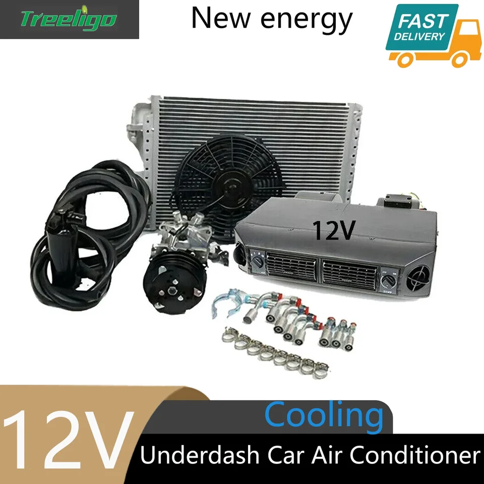 Treeligo Underdash 12V Automobilový chladiaci klimatizácia Univerzálna súprava na kompresorovú jednotku pre automobil Van RV Tractor Motor