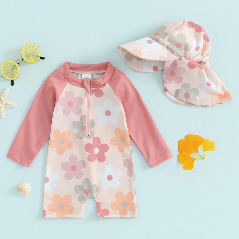 TREGREN 0-3Y TODDLER GIRLS RASH SUDSUIT SKVÁDY S KVÁDOM Kvetinovým kvetinovým/tropickým stromom