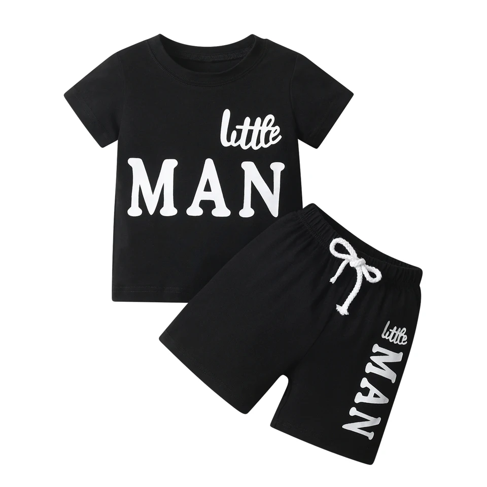 Trend New Toddler Baby Boy 2pcs oblečenie Set letné krátke rukávy listy tlačené tričko Top a šortky oblečenie pre chlapcov 0-2-yeears
