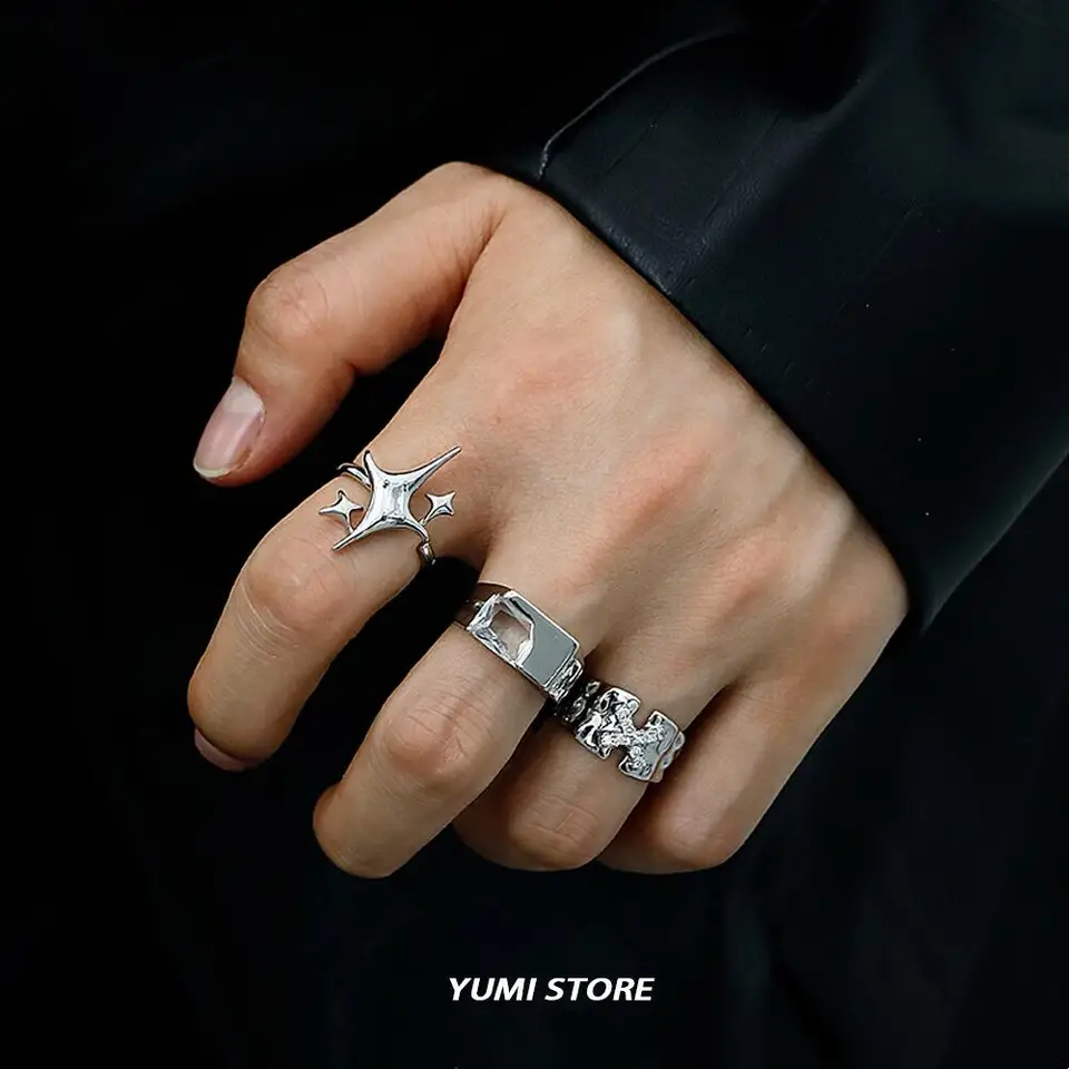 Trend Star Cross Rings for Man Women Dámske hip hop nepravidelný zirkón Open Ring Unisex Jewelry Y2K KPOP Accessories WOLESALE
