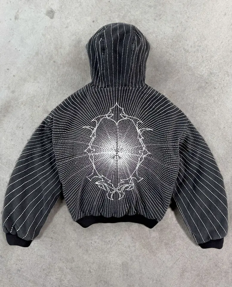 Trend Street Vynikajúci vyšívaný kapucňa Joker bunda 3D vizuálna kapucňa zips